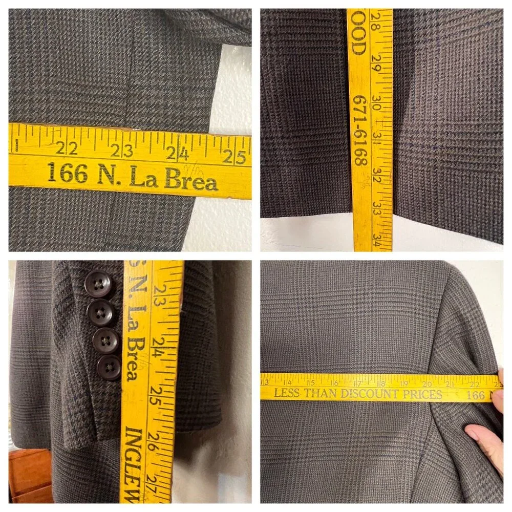 Nautica Mens Gray Tweed Plaid Wool Cashmere Blazer Jacket 46L Superior Tailoring